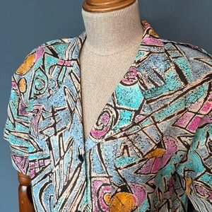IB Diffusion Vintage Blazer & Skirt Set | Size 6 | 1980s Geometric Print‎